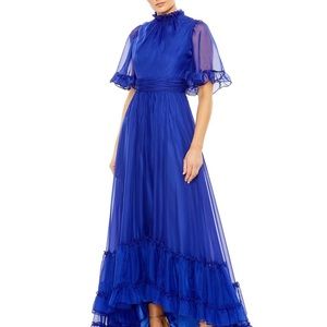 Ruffled Mock Neck Short Flutter Sleeve High-Low Hem Gown Size 2 NWOT